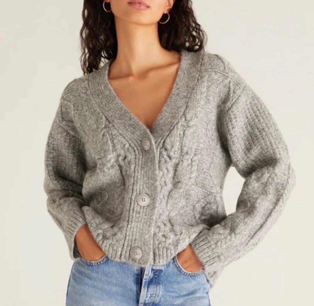 Z Supply Ryleigh Knitted Gray Cropped Cardigan Size XS